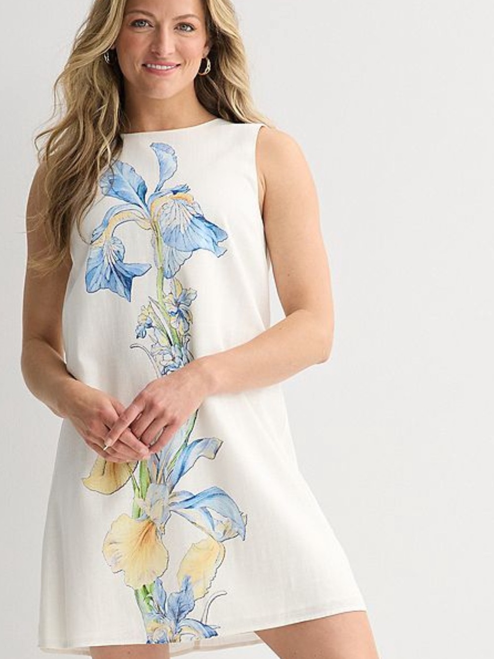 Farmers Market Floral Linen Blend Shift Dress White Size Large NWT